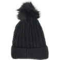 thumbnail image 2 of Urban-Peacock Trendy Chunky Soft Stretch Cable Knit Beanie Hat with Pearlized Beads & Warm Fleece Lining & Pom Pom - Black, 2 of 3