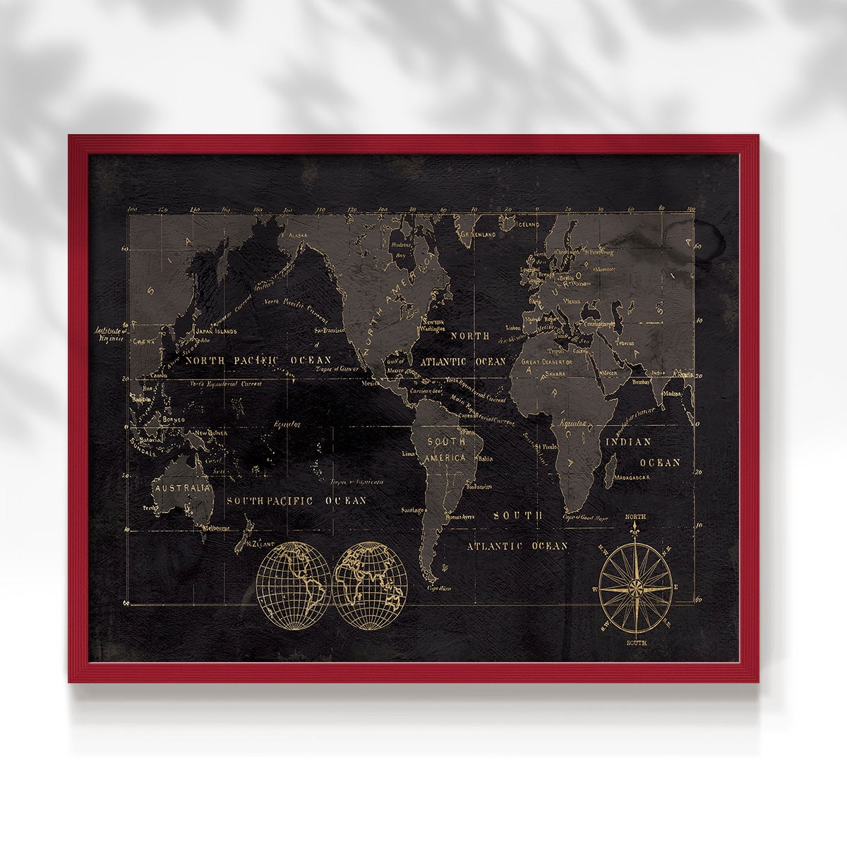 Black Gold Map by Carol Robinson - Restickable Framed Giclée Print