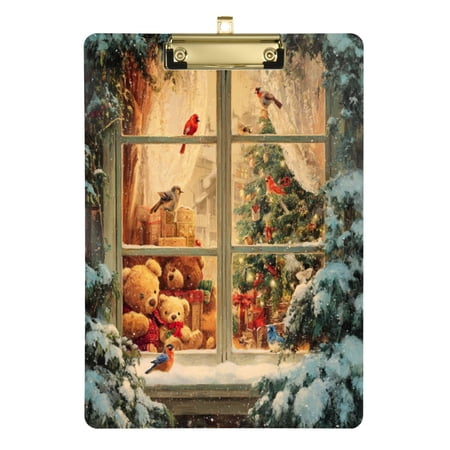 Wobogo Beautiful Christmas Window Acrylic Writing Pad Gold Clip Stardard Size A4 Office Decorative for Students Workers 12.5×9in