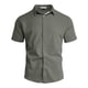 thumbnail image 4 of Blusa y camisa de manga corta con cuello vuelto para hombre, color liso, informal, holgada, a la moda, con botones, de manga corta y cuello vuelto, blusa de poliéster para hombre, 4 of 6