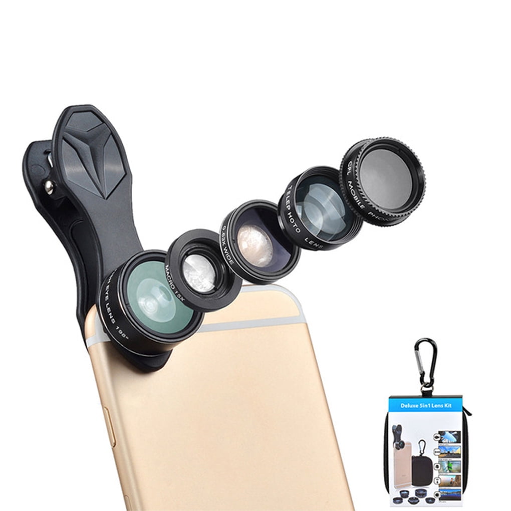 Lorsoul 5 in 1 Universal-Clip-On-Handy Lens Kit Fisheye Weitwinkel-Makro-Objektiv für Tele CPL Xiaomi Huawei