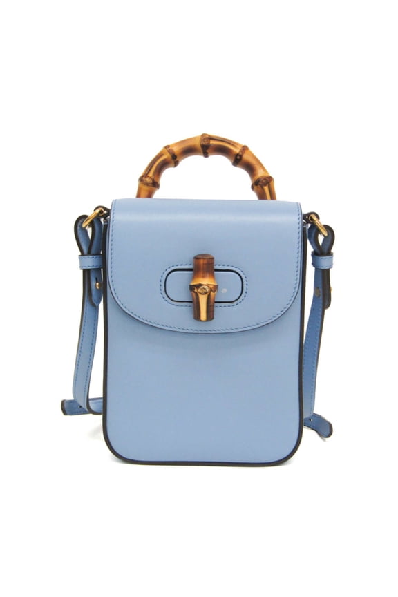 Pre-Owned Gucci Bamboo 702106 Women's Leather Backpack,Handbag,Shoulder Bag Blue