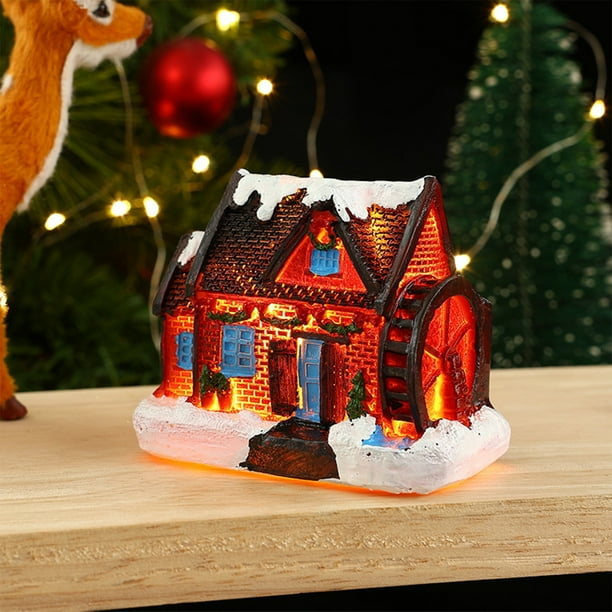 Conjunto de casitas navideñas de invierno con luces LED, figuras navideñas para armar, kits de adornos navideños en miniatura de resina, farola navideña de cedro con ramas desnudas