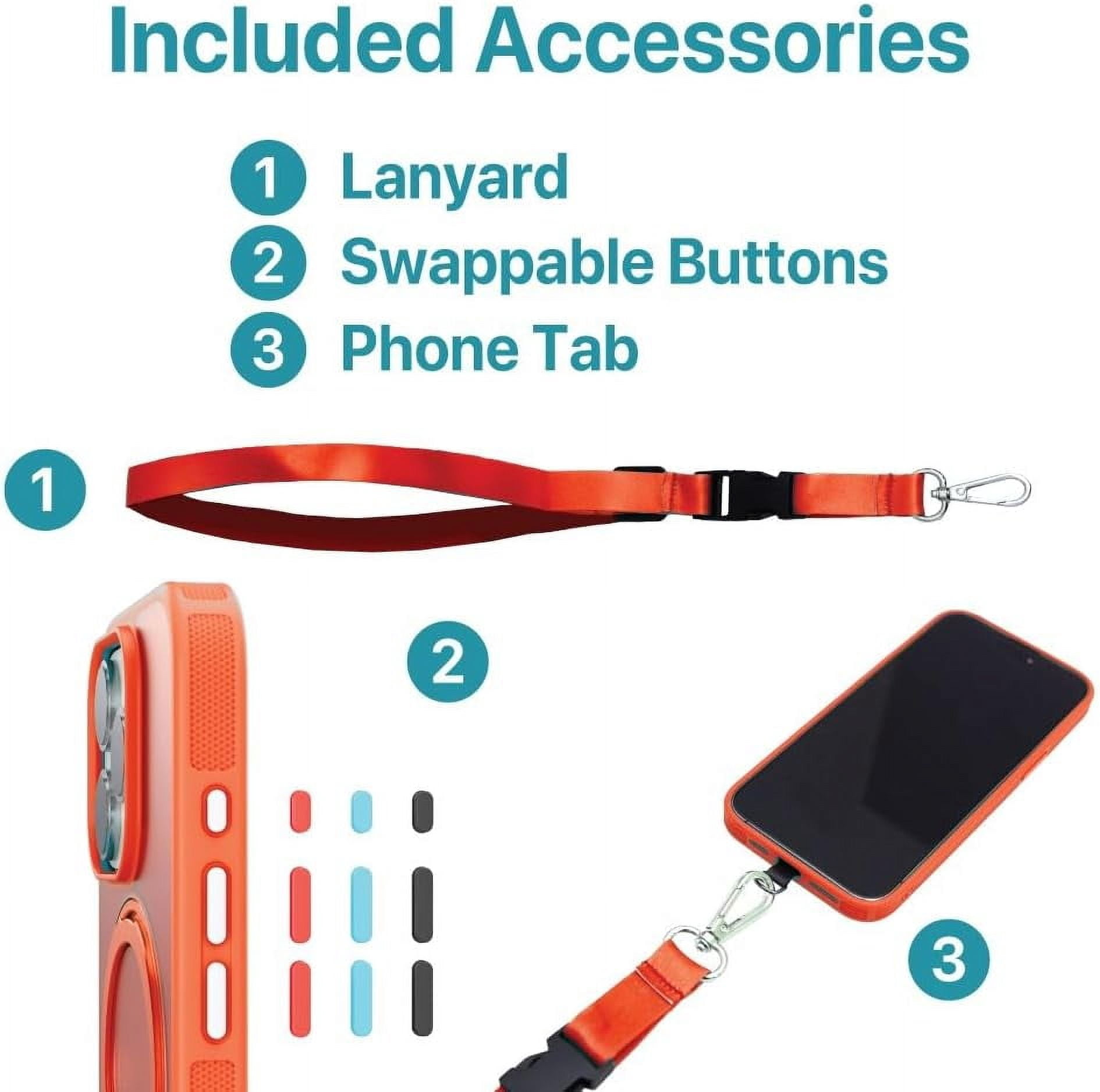 BLACK+DECKER 360°Spin Magnetic Stand for iPhone 16 Pro Case, Compatible with MagSafe Protective Stylish for iPhone 16 Pro Case for Women, Ostand Kickstand Rotatable, Lanyard, Extra Buttons, Coral