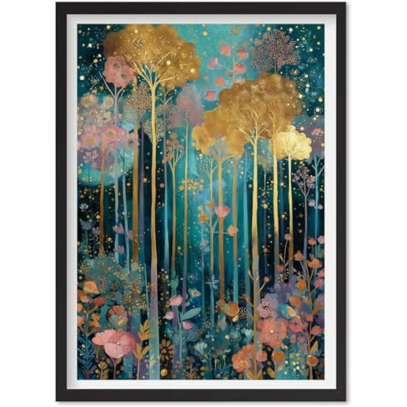 Gustav Klimt Wall Art, Gustav Klimt Poster, Gustav Klimt Inspired Magical Forest Art, Luxury Wall Art for Autumnal Home Decor & Coquette Room Styling