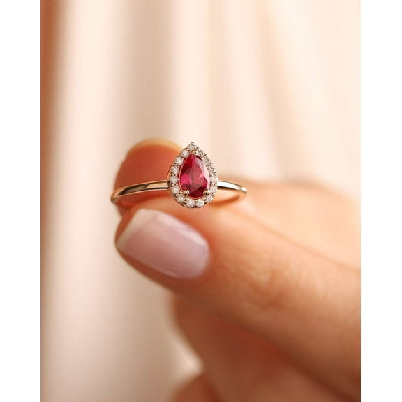 vylahjewellery Pear Cut 1.50 Ct Customize Pink Diamond Halo Ring Plated White Gold Moissanite Anniversary Ring