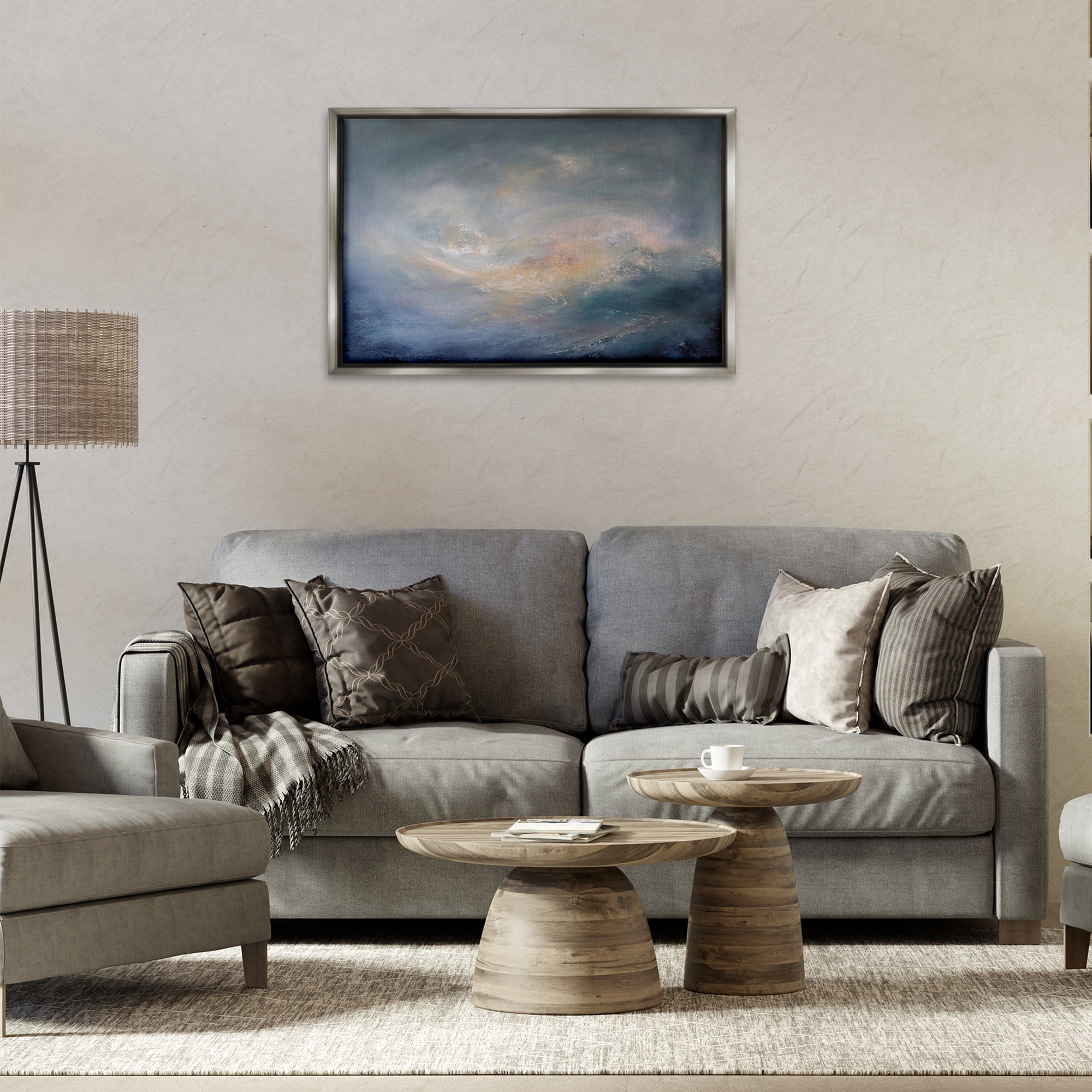 Stupell Industries Swirling Abstract Clouds Abstract Painting Gray Floater Framed Canvas Art Print Wall Art, 31 x 21