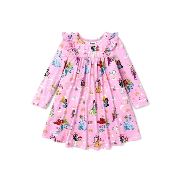 Vestido Disney Princess para niña pequeña con estampado floral, patinadora, color rosa, 4-5T