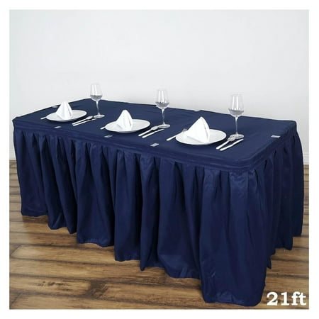 

Drevy 21 feet x 29-Inch Navy Blue Polyester Banquet Table Skirt Linens Wedding Party Events Decorations Kitchen Dining
