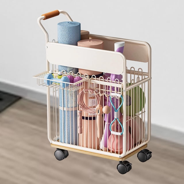Estante de almacenamiento para esterillas de , soporte para equipo deportivo con ruedas, carrito multifuncional resistente, cesta para colada