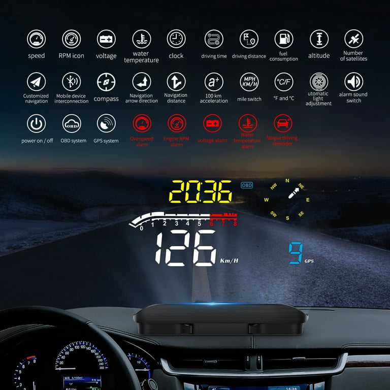 Car OBD2 HUD GPS Head-Up Display Over-speed Warning Windshield Projector  System Auto Data Display with Reflection of D1 Model 