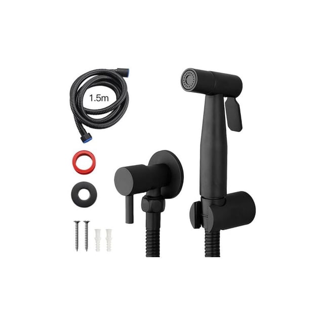 Black Handheld Bidet Sprayer Toilet Faucet Stainless Steel Cold Bathroom Shattaf Valve Jet Set