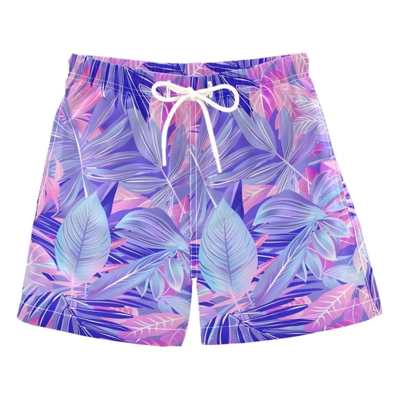 joogoo Boys Swim Trunks Tropical Plants Leaves Beach Board Shorts Drawstring Swimsuit S