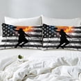 thumbnail image 4 of Erosebridal Basketball Bed Sheets Retro USA Flag Fitted Sheet Full Size, Vintage Grunge Stripe Sheets Ice and Fire Bedding American Flag Stars Bed Cover Black Grey Luxury 3pcs (Deep Pocket), 4 of 5