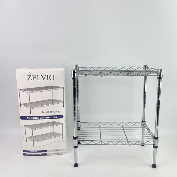 ZELVIO Metal shelving,2 Tier Shelving Unit, Metal Storage Shelves, 400 lbs Capacity per Shelf, 1200 lbs Total, Durable Heavy Duty Shelf,35.8"L x 17.7"W x 19.6"H, Chrome