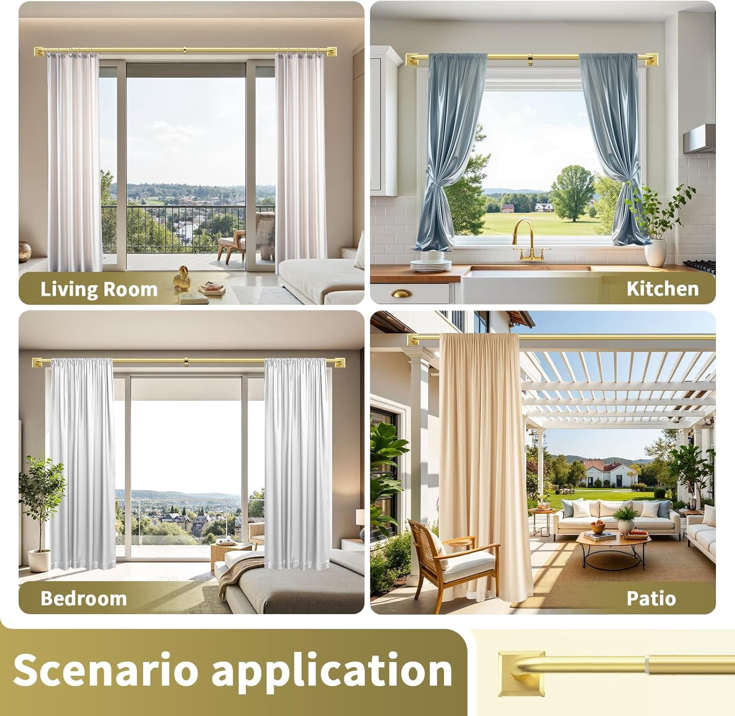 Gold Curtain Rods for Windows 28-48Inch Heavy Duty French Return Rod, Wrap Around Blackout Curtain Rods, Adjustable Room Darkening Drapery Rod for Bedroom, Living Room, Sliding Door & Outdoor Patio