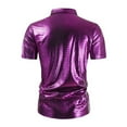thumbnail image 3 of Metallic Shiny Shirt for Men 2025 Funky Trendy Button Down Short Sleeve Tops Night Out Party Beach Shirt Lapel Collar, 3 of 6
