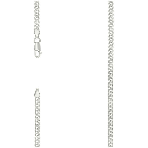 Sterling Silver Solid Pave Super Flat Cuban Chain Silver 080 3mm-16