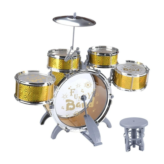 Juego de batería de jazz para niños, juguetes de percusión, compacto y liviano, juego de batería educativo para niños pequeños, regalo de cumpleaños, oro