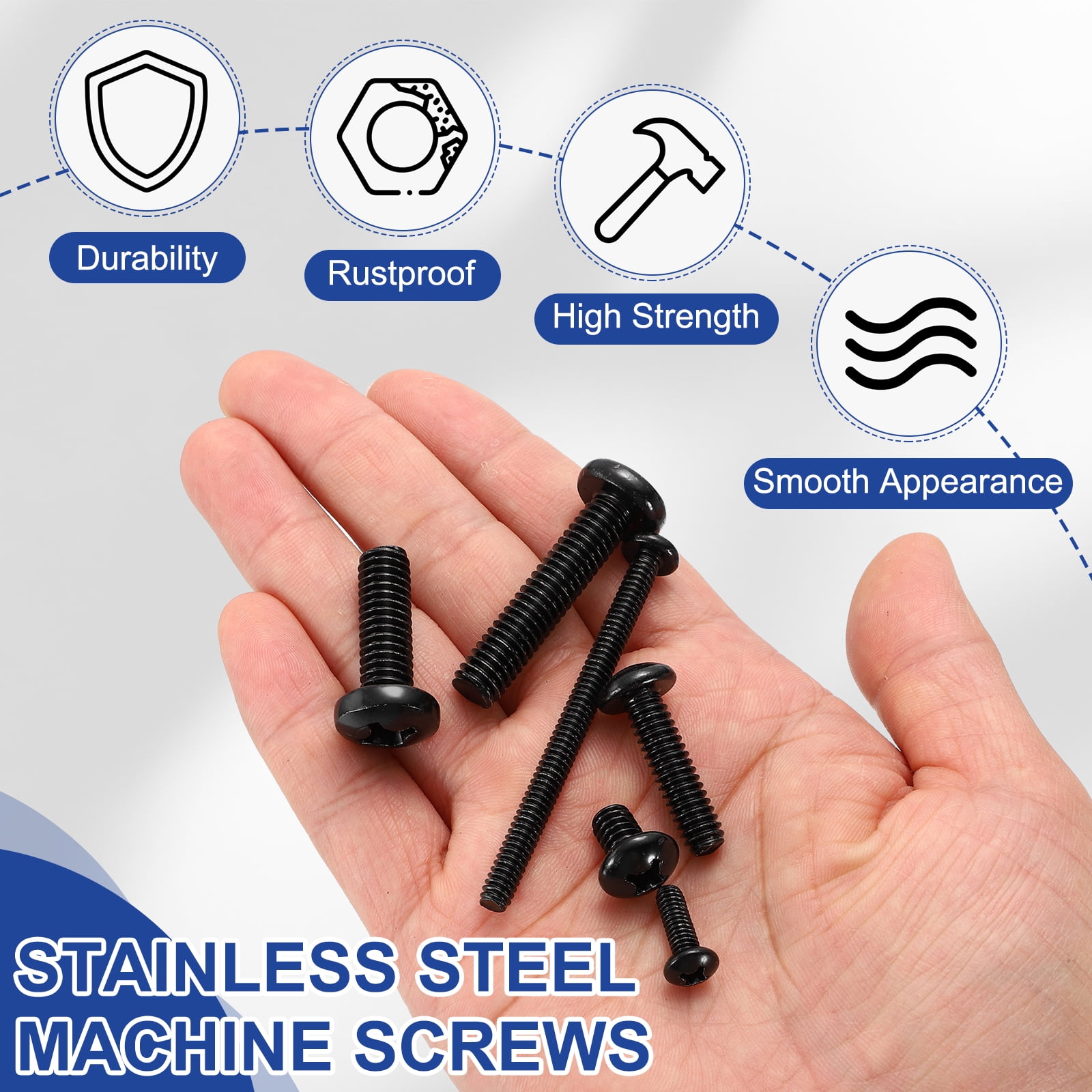 Uxcell 5/16-18 x 3/4" Pan Head Machine Screws, 25 Pcs 304 Stainless Steel Screws for Cabinet Drawer Knob Pull, Black Oxidation