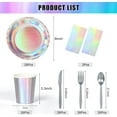 thumbnail image 2 of Iridescent Party Supplies Decorations,132 Pcs Disposable Iridescent Paper Party Plates Cups Knives Spoons Fork for Birthday Wedding Outdoor Picnic,Disposable Plastic Tablecloths for Dinner,Holiday, 2 of 14