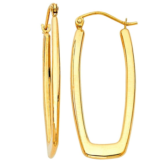 14k Yellow Gold Geometric Flat Rectangle Hoop Hinge Clasp Earrings Jewelry Female Unisex
