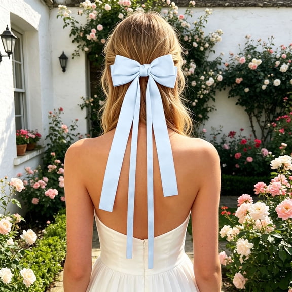 Elegant Bow Hair Accessory for Girls and with Flowing Ribbon Ties Headband for Everyday Wear and Seasonal Styling, Blue