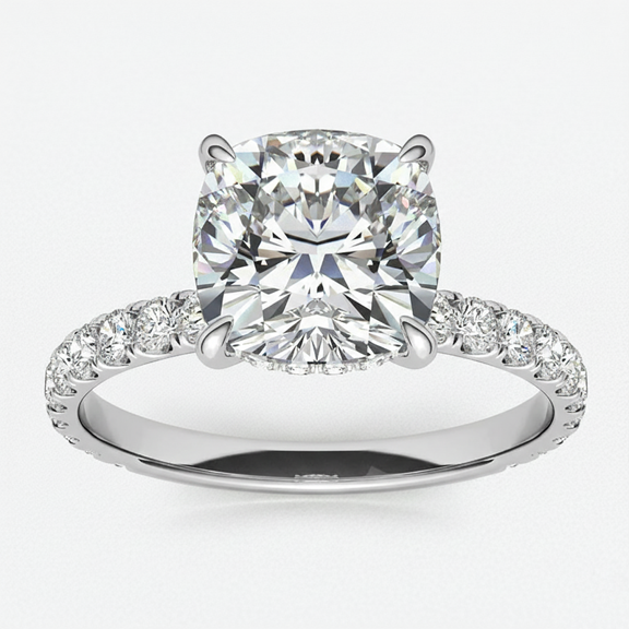 Auory Moissanite Engagement Ring 3 Carat Cushion Cut 925 Sterling Silver 18K White Gold Plated Promise Ring for Women