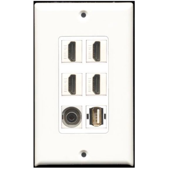 RiteAV - 4 Port HDMI 1 USB A-A 1 3.5mm Wall Plate White