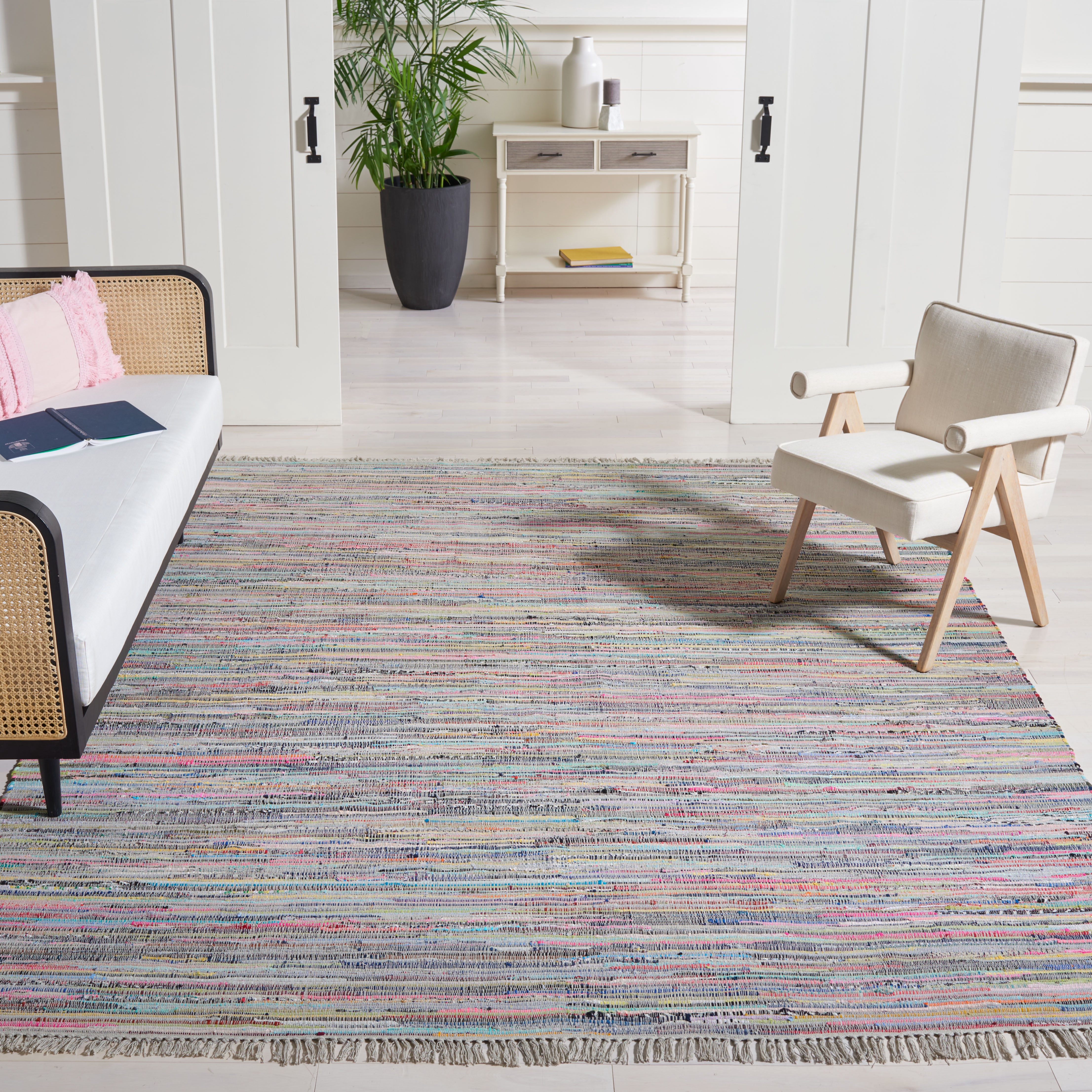 SAFAVIEH Rag Robynne Striped Cotton Area Rug, Grey/Multi, 11' x 15'