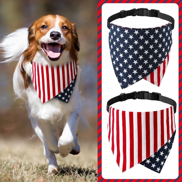 Adjustable Independence Day American Flag Dog Triangle Dog Drool Towel Twill Collar Red M