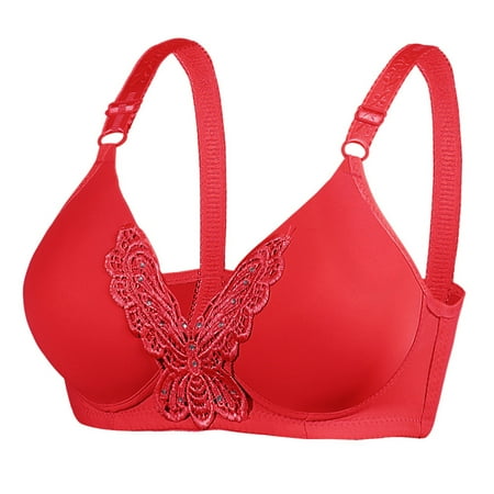 Women s Bralettes Solid Color Comfortable Hollow Out Sports Bra Underwear No Underwire V-Neck Convertible Bra Feature Hook and Eye Closure Balconette Bra Style Y-408   Red L