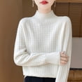 thumbnail image 4 of 100% Pure Woolen Sweater Women's Half Turtleneck Autumn and Winter Small Checkered Cashmere Sweater With Loose Knit Base Top, 4 of 5
