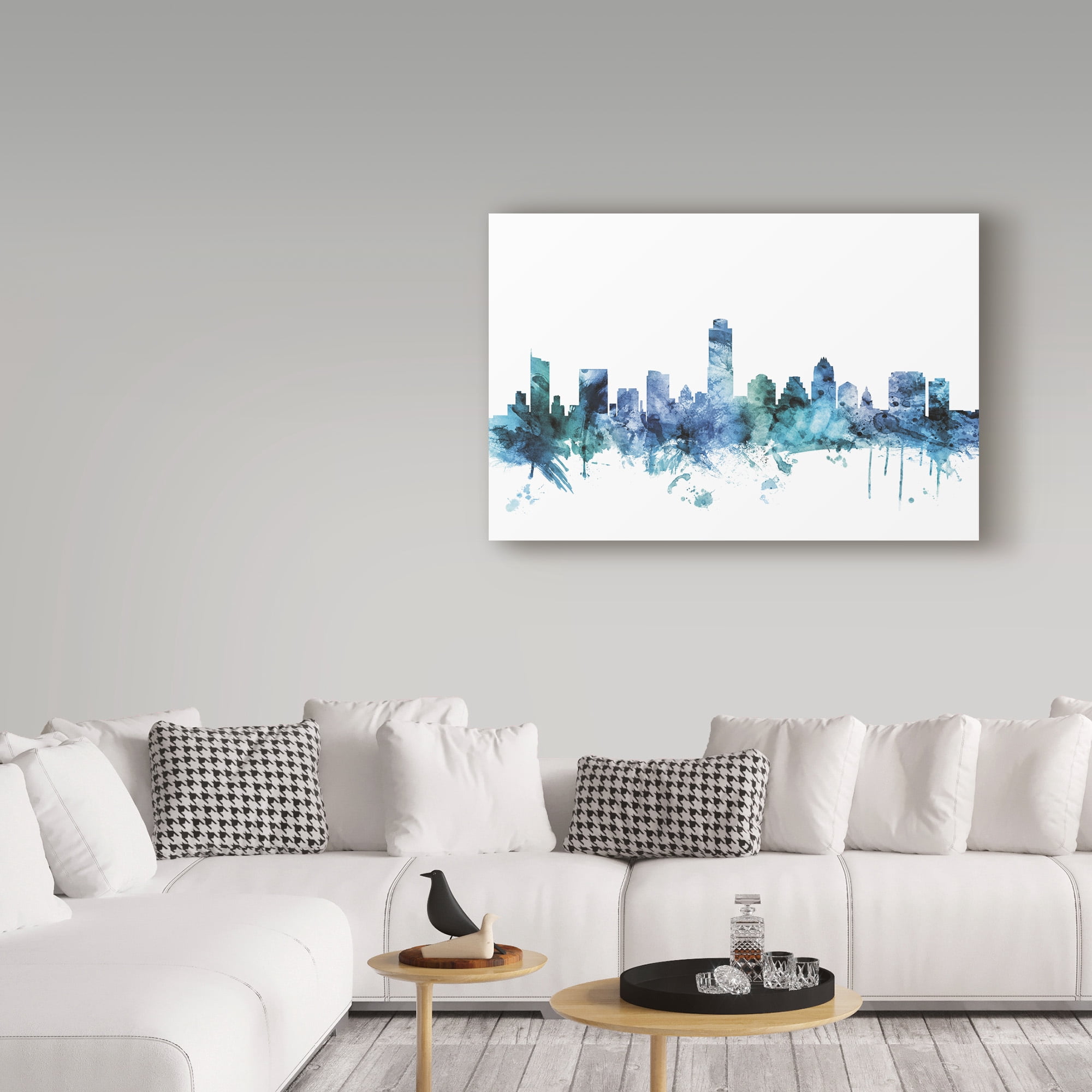 Trademark Fine Art 'Austin Texas Blue Teal Skyline' Canvas Art by Michael Tompsett