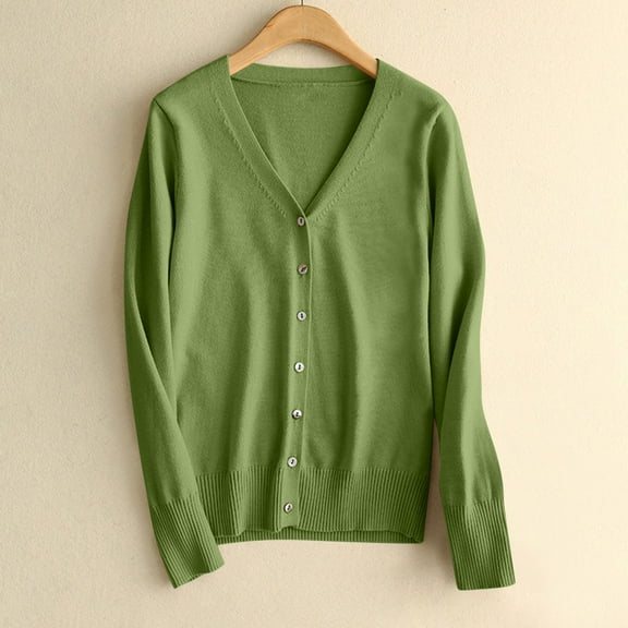 Fnooota Cardigan Sweaters for Women, Open Front Buttons Stretch Fall Winter Outerwear Army Green Size L