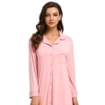 thumbnail image 4 of EFINNY Women's Button Down Nightgown Long Sleeved Nightdress Open Front Suit Solid Color Sleep Skirt Homewear, 4 of 9