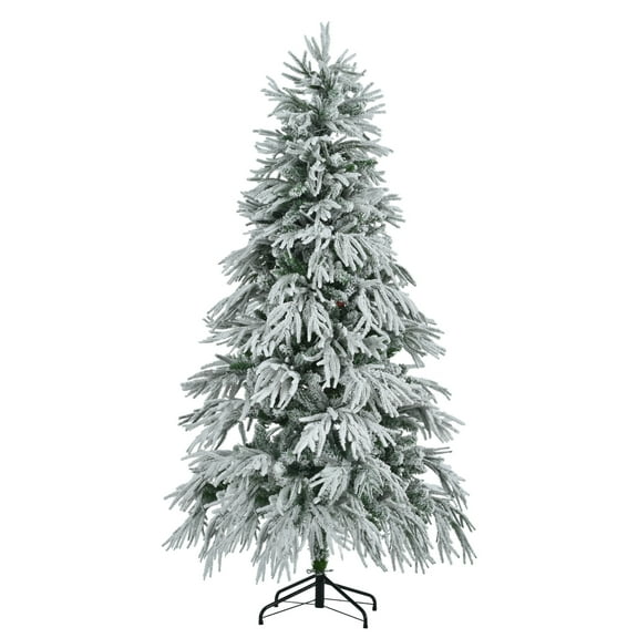 "6ft Pre-Lit Snow-Flocked Spruce Artificial Christmas Tree with 300 Multicolor LED Lights, 8 Flashing Modes, 790 Tips | Easy Setup Hinged Design | Perfect for Home & Office Holiday Decor"