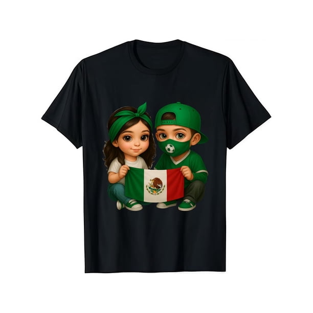 Fashion Designer T-Shirts - Cotton Graphic Tees with Kids Holding Mexico Flag with Soccer Ball Tee,Crewneck,Casual,ideal for everyday Wear, Tropical Gifts