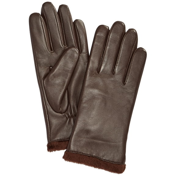 Charter Club Micro Faux Fur Lined Leather Tech Gloves, Java, X-Small