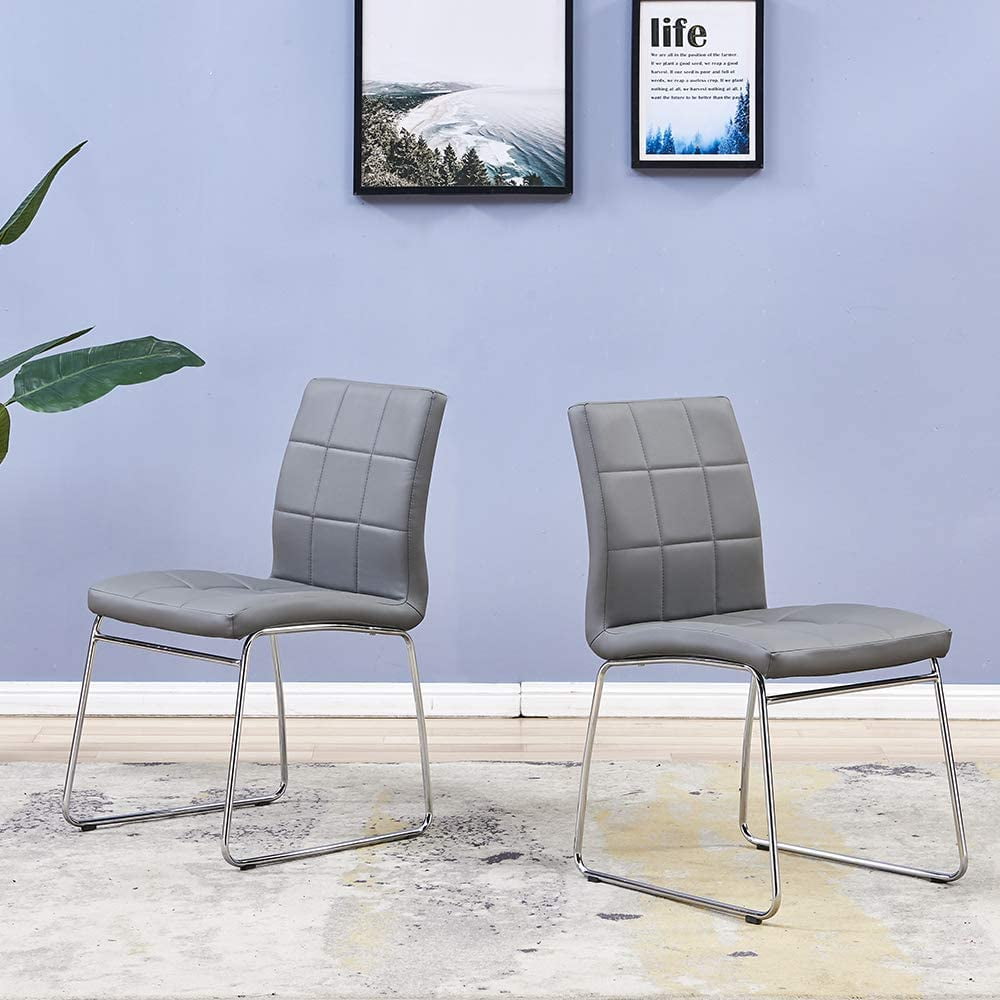 Dining Chairs Set Of 2,Modern Faux Leather Chairs with Chrome Legs for