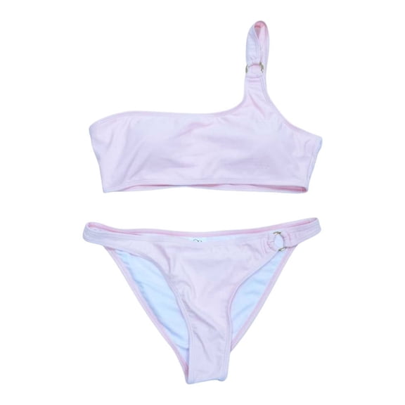 Traje de Baño Ocean Pacific para Mujer Bikini con Textura y Argolla en Pecho, Amarre ajustable en Cintura Rosa Talla G 2 Piezas