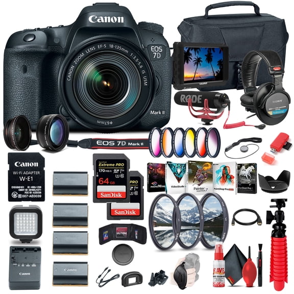 Canon EOS 7D Mark II DSLR Camera W/ 18-135mm F/3.5-5.6 IS USM Lens & W-E1   More (International Version)
