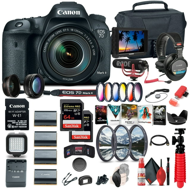 Canon EOS 7D Mark II DSLR Camera W/ 18-135mm F/3.5-5.6 IS USM Lens & W-E1 + More(International Model)