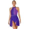 thumbnail image 2 of TiaoBug Womens Lyrical Dresses Rhinestone Halter Neck Leotards Figure Skating Dance Dress Purple XXL, 2 of 7