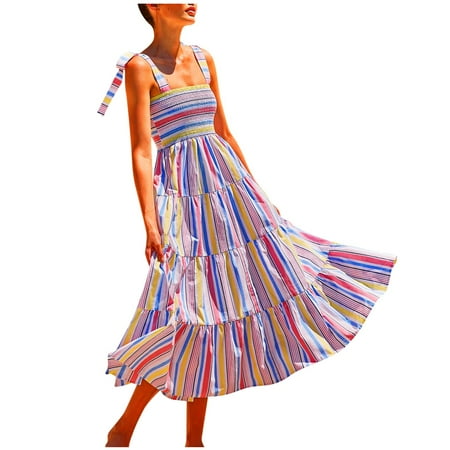 

Pink Dress Wedding Dress Women s Suspenders Straps Printing Long Fold Elastic Waistline Holiday Style Dress Savings Clearance Sundresses for Women Mother of The Bride Dresses for Wedding White S