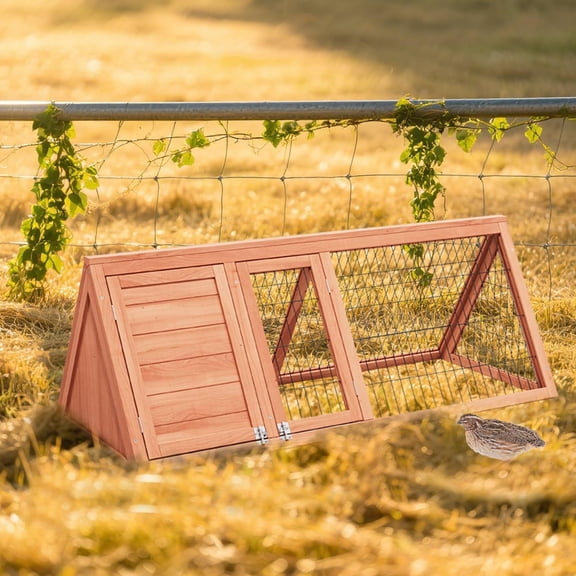A-Frame Quail Coop, Wooden Quail Cage Indoor Outdoor, Triangle Rabbit Hutch with 2 Doors & Ventilating Wire for Small Animals, Sold by XilishppEcxEco (Ntural Wood)