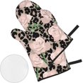 thumbnail image 3 of PISONIC Gants de Four et Supports de Pots Imprimé Léopard Fond Roses Roses Ensembles de 4, Gants de Four de Cuisine Antidérapants Résistants à la Chaleur pour Cuisson Barbecue, 3 of 9