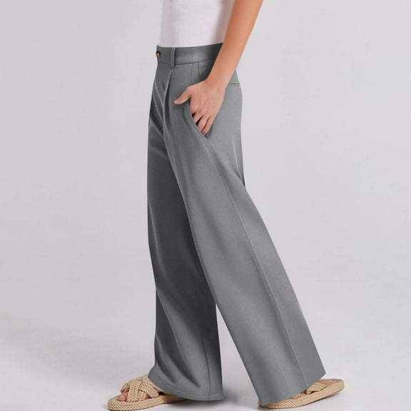 absuyy Women's Wide Leg Pants High Waisted Dress Suits Pants Casual Cozy Trousers 2025 with Pockets Gray L