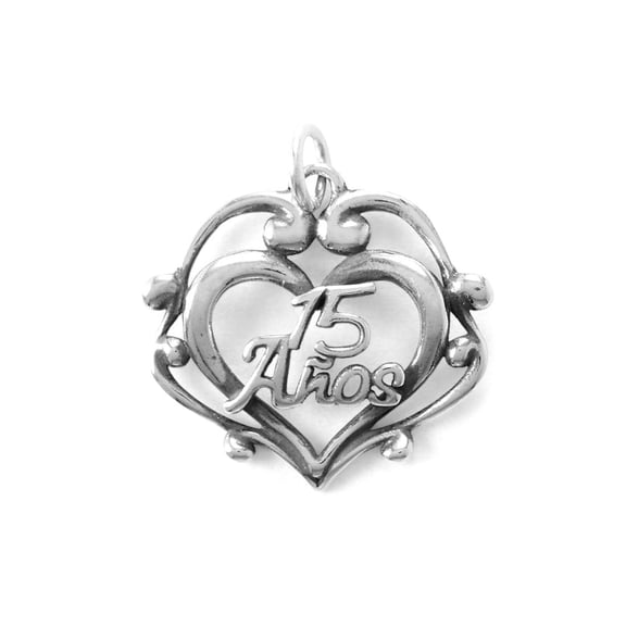 925 Sterling Silver Quincea�era 15 A�os Charm 19.5mm X 18mm Pendant Necklace for Women