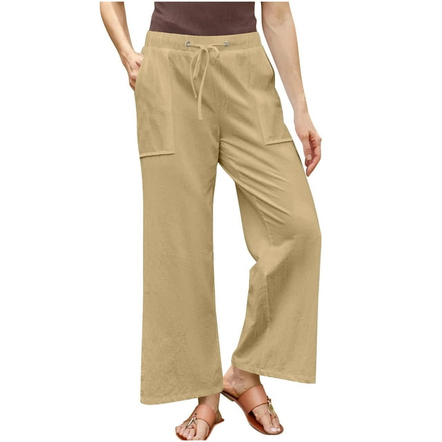 Timegard Pantalon pour Femmes Grande Taille Taille à Cordon Jambe Droite Léger Décontracté Ample